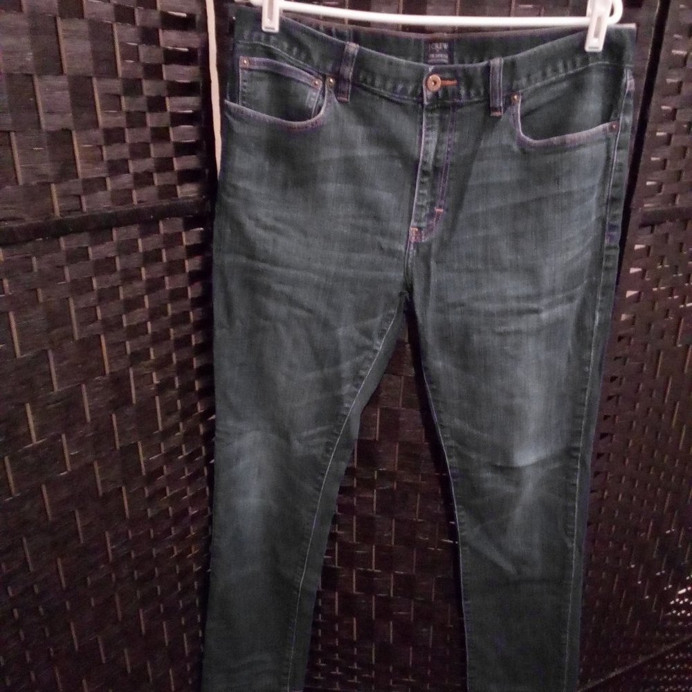 J.Crew Mens Jeans Size 35x32 The Driggs Slim Fit Straight Leg Mid Rise Blue